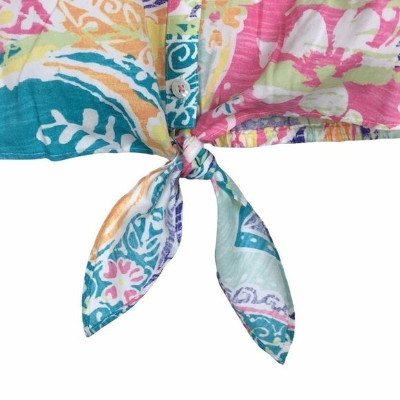 CHICO’S Shacket Top Button Front Tie Front No Iron Floral Tropical Size 16 XL - Picture 6 of 12